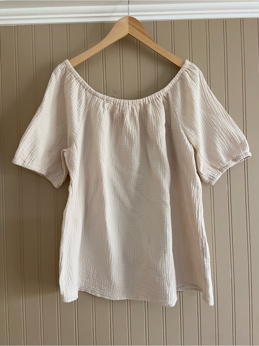 Joe Fresh 100% Cotton Muslin Gauze Beige Blouse T-Shirt Women’s Size Large